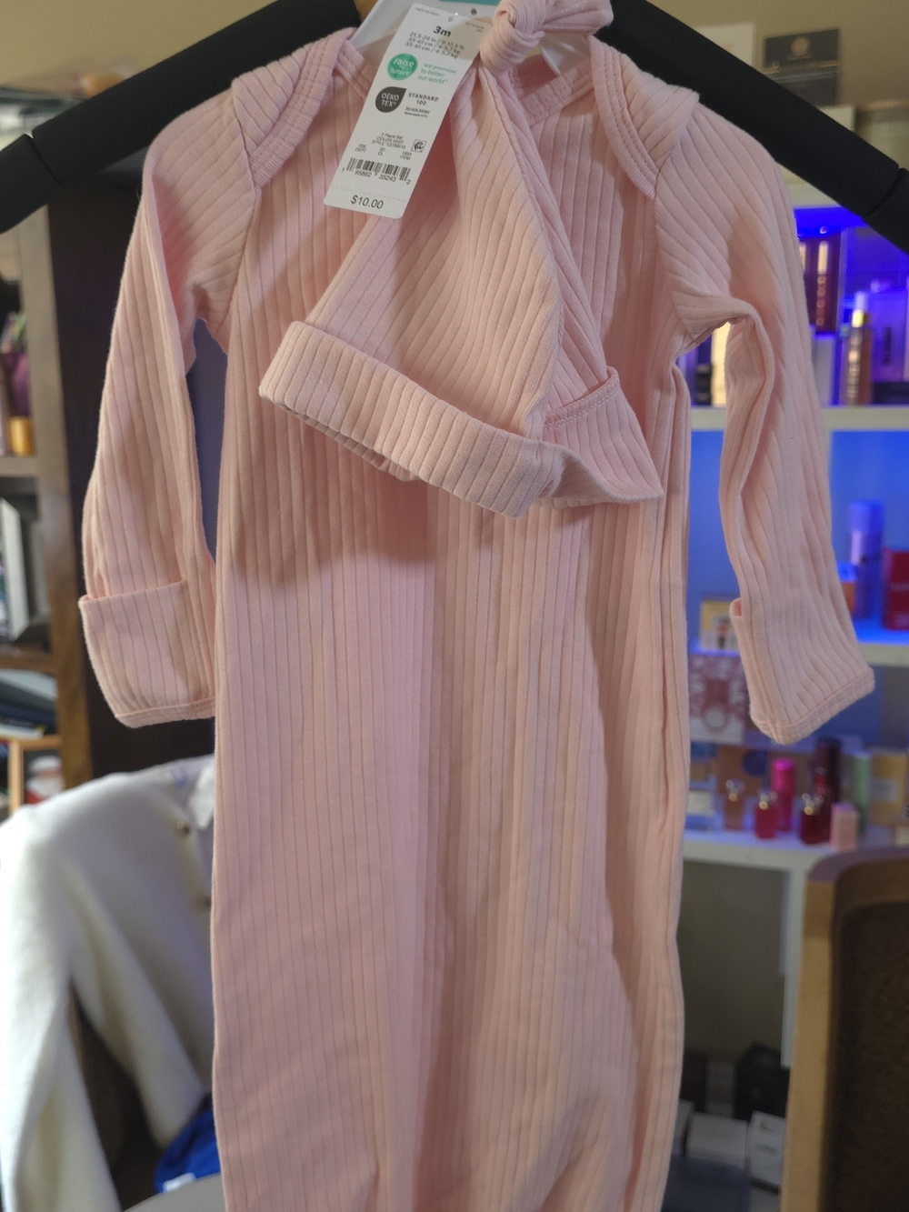 Soft Ribbed Pink Baby Dress with Matching Hat Size 3m